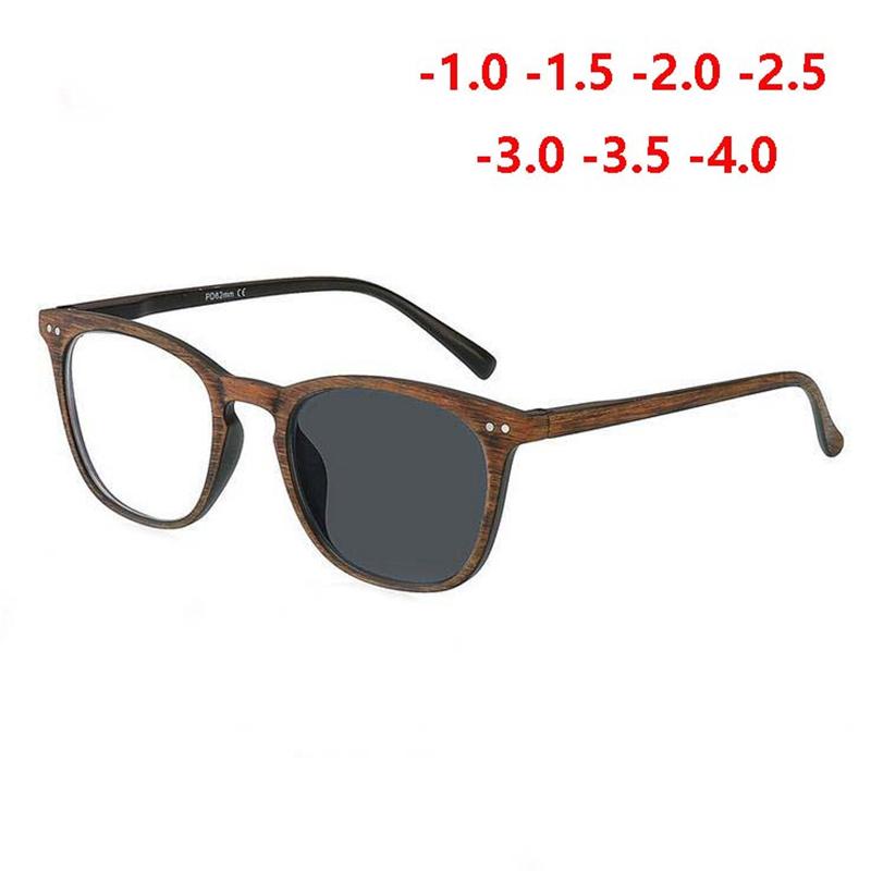 Sun Photochromic Lenses Finished Myopia Glasses For Unisex Retro Wood Color Chameleon Nearsighted Eyewear 0 -1.0 -1.5 -To -4.0