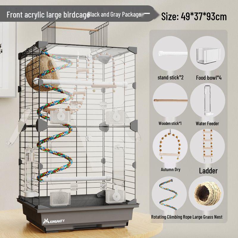 Large Transparent Acrylic Bird Cage with Toilet for Cockatiels and Parrots
