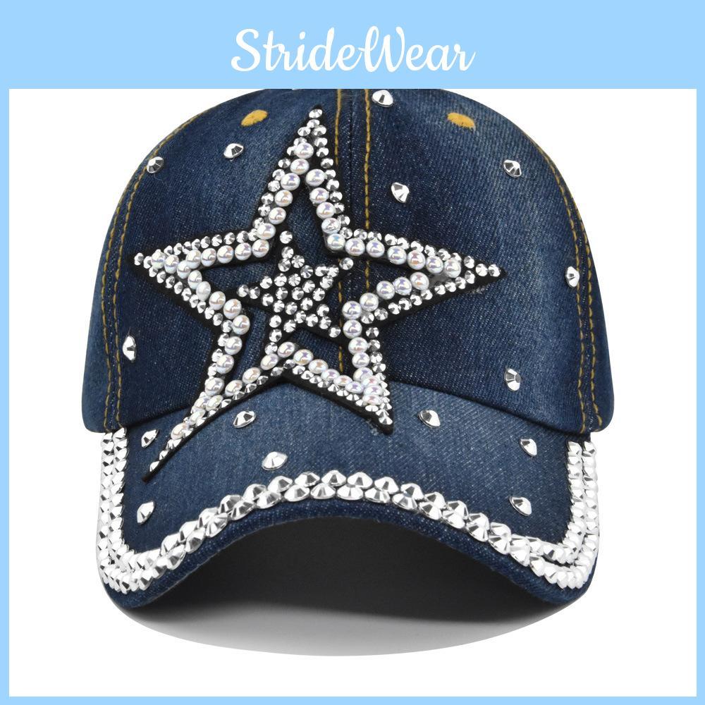 Casual Cowboy Velvet Baseball Cap With Heart-shaped Five-pointed Star Embroidery And Adjustable Fit