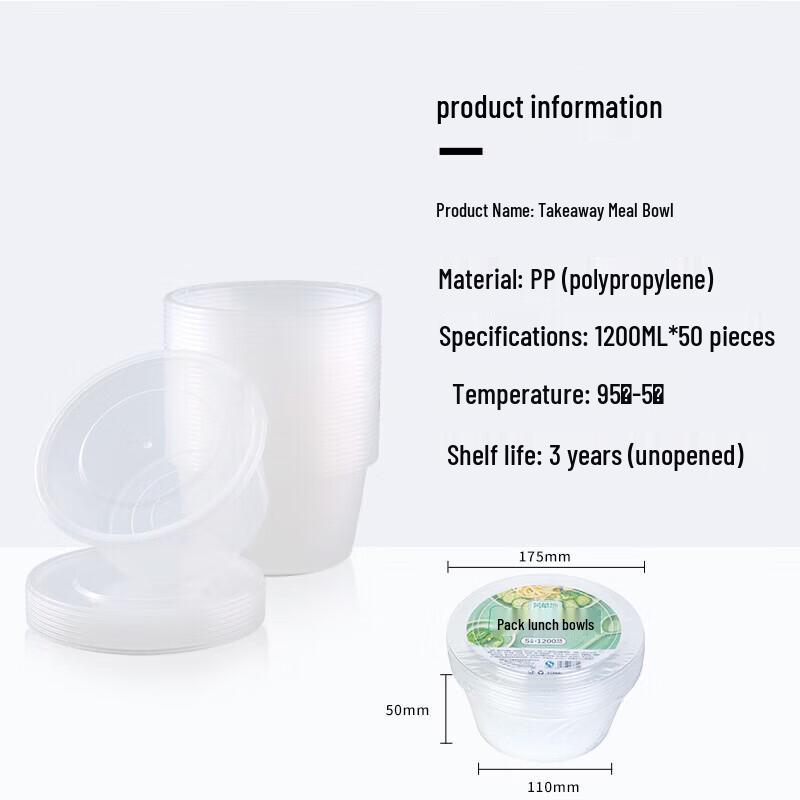 

Grassland 1200ml Disposable Thickened Plastic Bowls, 50-Count