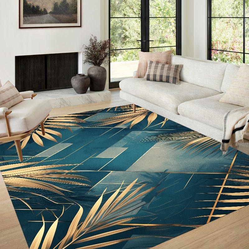 3d Golden Modern Carpet in The Living Room Leaf Patterns Room Decor Home Mats Machine Washable Large Area Rugs for Bedroom Ins