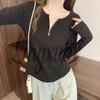 2026 Spring Plus Size Women's Korean-Style Half-Zip Slimming Long-Sleeve Top