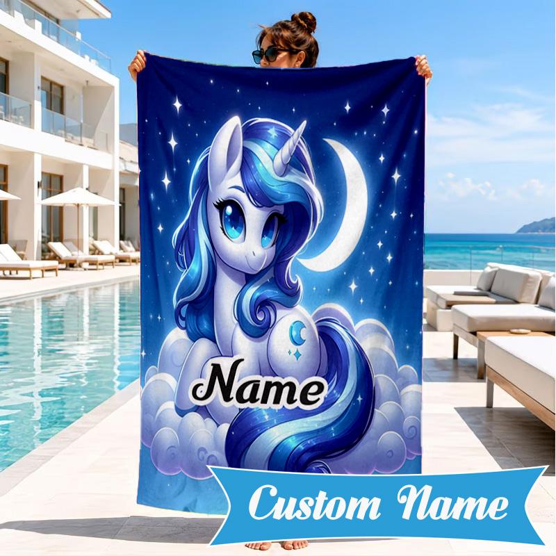 Custom Name Mythic Unicorn Dreams Beach Towel Microfiber Beach Towel, Lightweight and Quick-Dry, for Summer Travel, Swimming Pool Gift