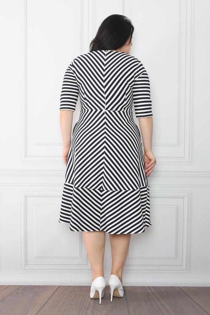 Women's Big Size Dress Striped Classic Dress