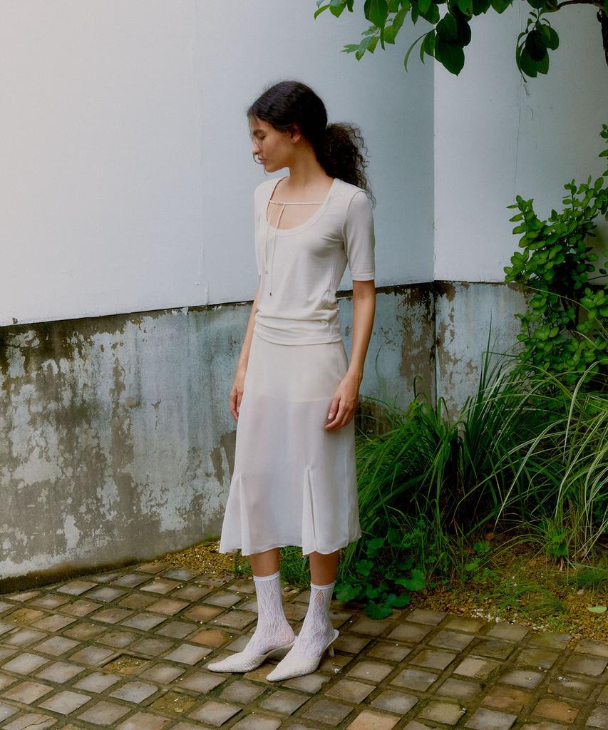 Probo Asymmetrical See-Through Skirt / Light Beige