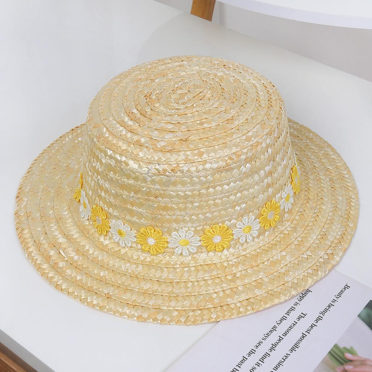 

Летняя соломенная шляпа с цветком, кружевная, с плоской тульей, женская, для пляжного отдыха, для фотосессий, солнцезащитная, одежда, шляпа (56-58cm)