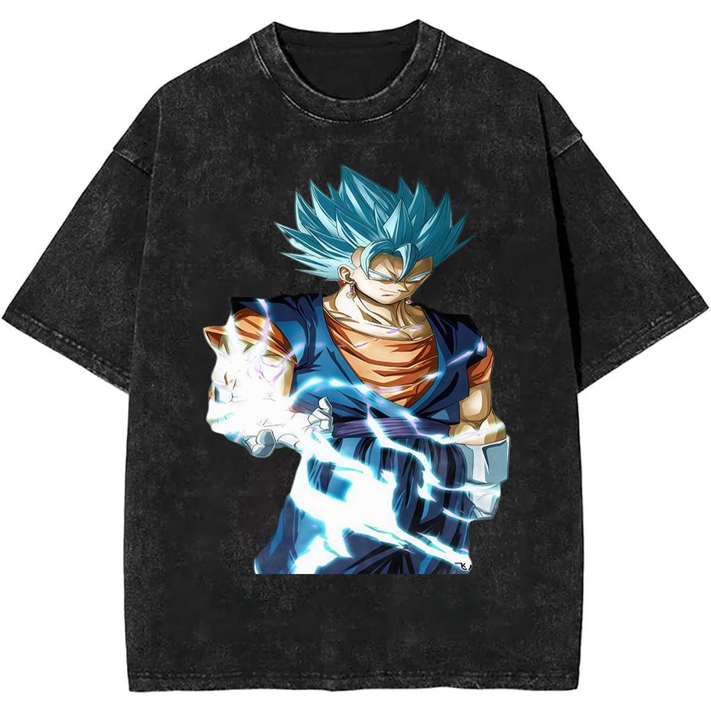 Summer Dragon Ball Vintage T-Shirt Heavyweight Washed Oversized Unisex Anime Vegeta & SSJ4 Goku Graphic Retro