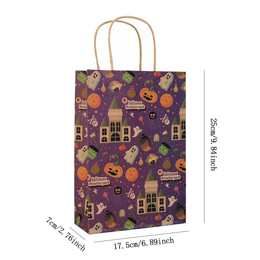 Borsa Tote di Carta Kraft per Halloween Zucca Fantasma Castello Borsa Retrò Confezione Caramelle Snack Borsa Regalo