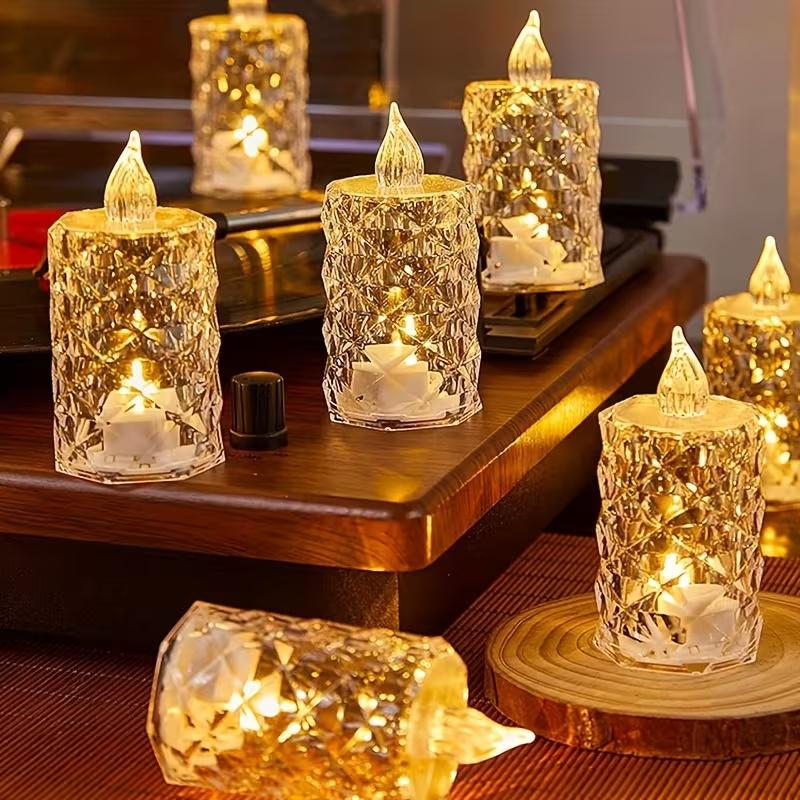 4pcs Flameless LED Candle Crystal Battery Tea Lights Realistic Flickering Flame Candles for Wedding Valentine's Day Home Decor