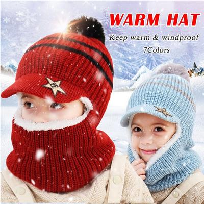 Winter Children Knitted Hats Baby Boy Girls Cap Wool Hat Face Scarf Baby Hat Keep Warm Hat For Kids