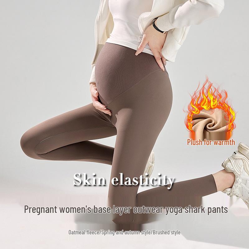 Nahtlose Umstands-Sharkskin-Leggings mit Bauchstütze und Samtfutter für Herbst und Winter