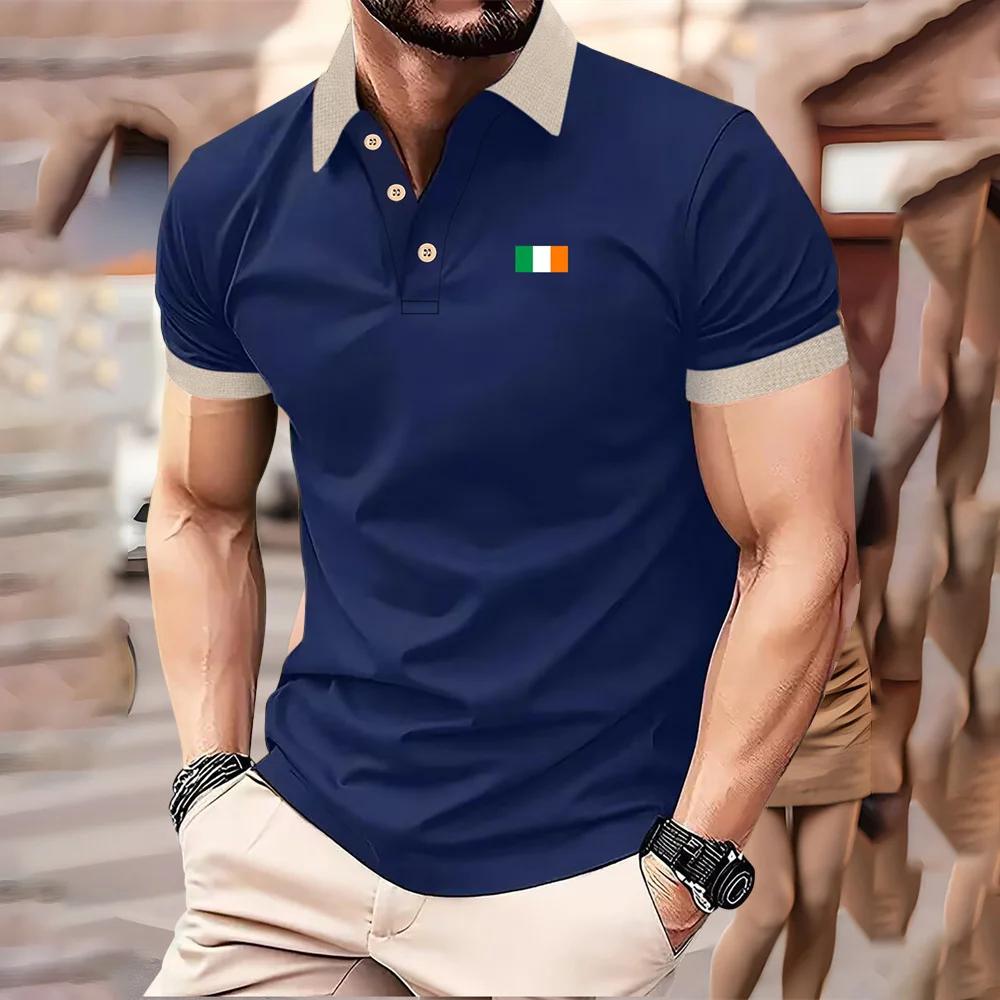 Parisian Print Short-sleeved Polo Shirt for Men's Casual Style, Multi-functional Lapel Shirt, Summer Street Men's Casual Breatha