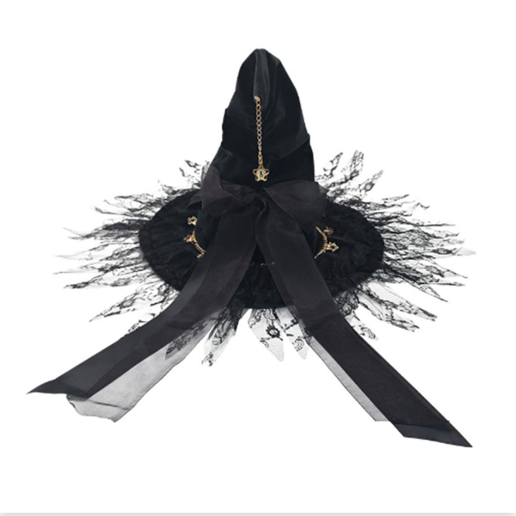 Halloween Witch Hat - Gothic Halloween  Hat - Gothic Silk Beaded Black Hat - Witch Costume (1 Piece)