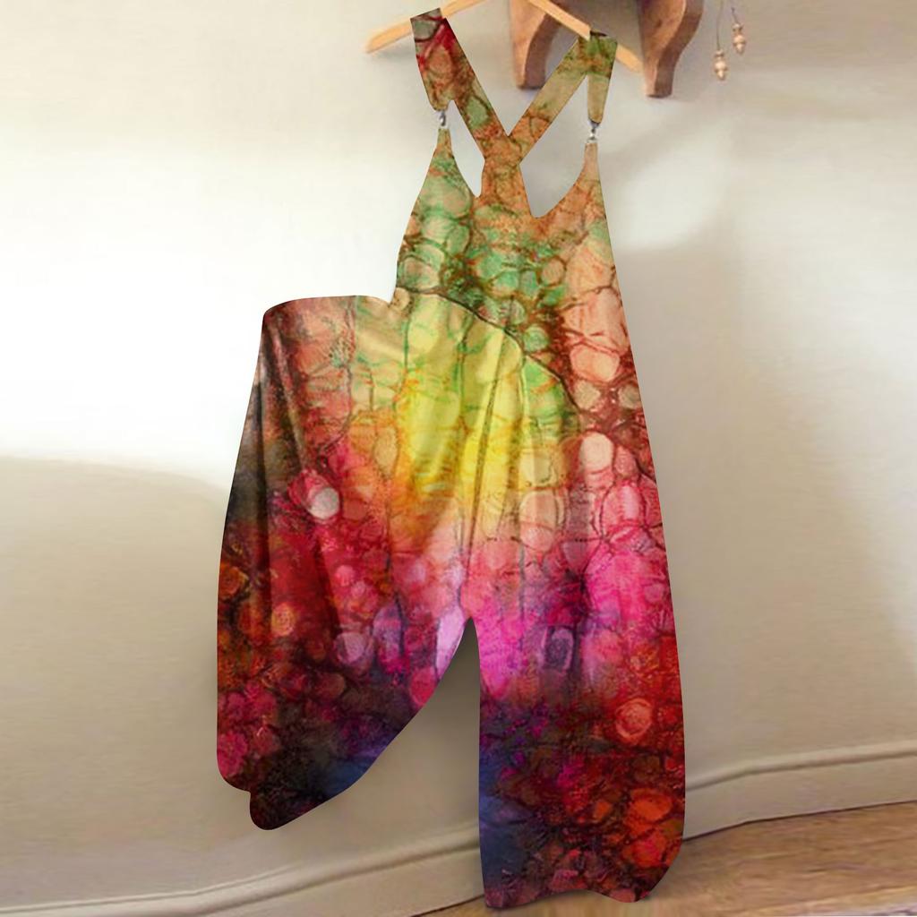 Damenmode Sommer süßer lockerer lässiger Druck Retro-Trägeroverall