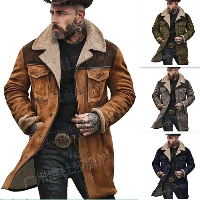 Men's 2026 Autumn/Winter Suede Patchwork Jacket with Multi-Pocket Zipper