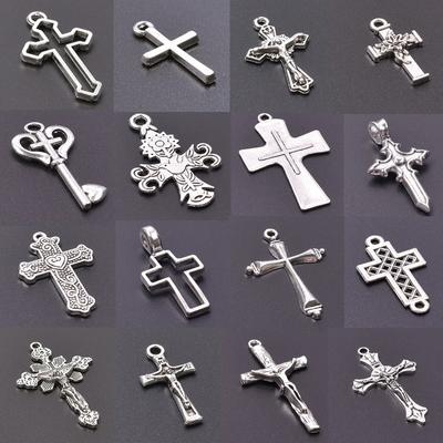5 Stück Silberfarbener Kreuzanhänger Für Damen Herren Accessoires Kreuze Charme Handgefertigter Ohrring Halskette Fußkettchen Zubehör Christus Anhänger