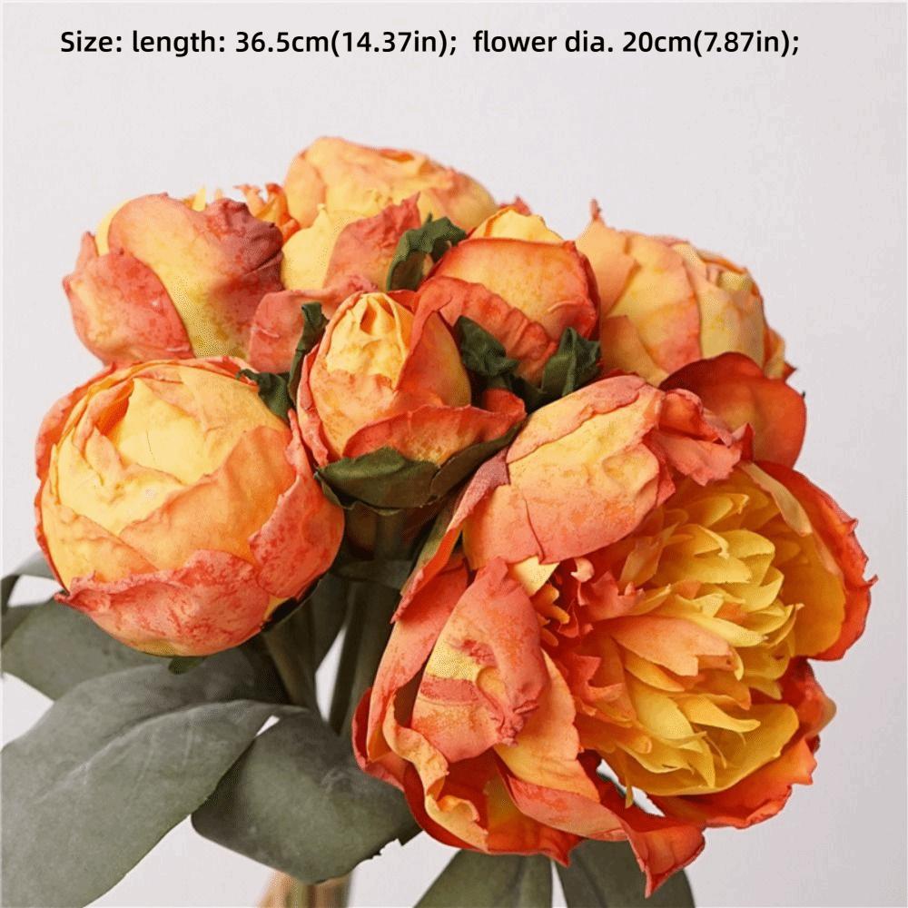 Multicolor Peony Artificial Flower 7 Heads Silk Petals Silk Fake Flowers Floral Arrangement Green Leaves Faux Flower Peony Gift