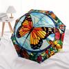 Colorful Butterfly Stained Window PanelUmbrella, Portable 3-Fold Compact Umbrella,Christmas Gift ES535