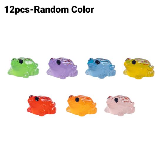 12 Pcs Luminous Mini Resin Frog Figurines Tiny Glow In The Dark Frog Miniature Figures for Moss Landscape Fairy Garden Dollhouse DIY Terrarium Craft