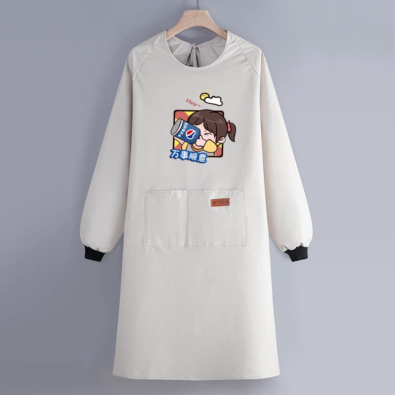 Internet Celebrity Long-Sleeved Apron Household Kitchen Waterproof And Oil-Proof Smock Adult Cartoon Print Cooking Apron