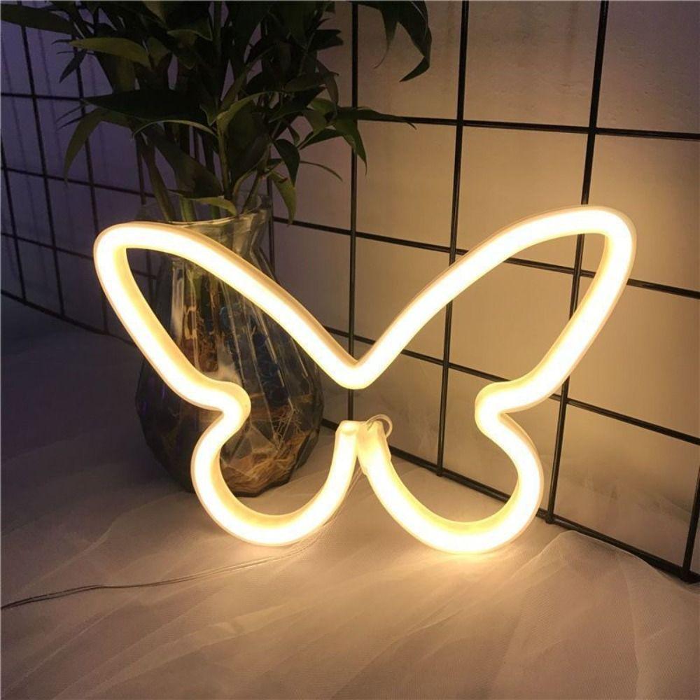 

Wall Mounted Led Neon Light USB/Battery Powered Butterfly Shaped Light Night Light Home Warm White