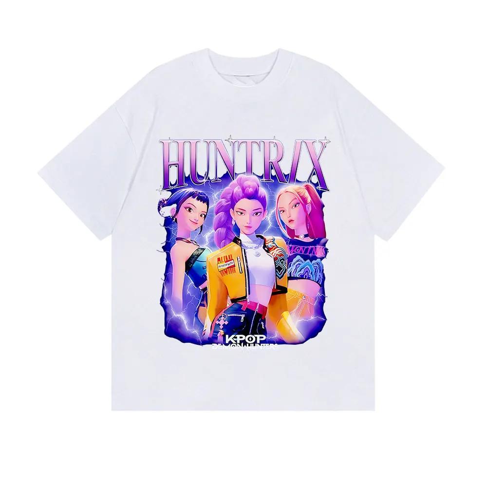 Hot Huntrix Kpop Demon Hunters Movie Graphics Print T-Shirt Men Women High-street Harajuku Fashion Loose Casual Oversized Top Cotton Summer New Tee