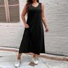 Summer Casual Sleeveless Side Split Dresses for Female Solid Color Dress Women's Square Neck Dress High Waist Black Dress Commuter Fashion Dress