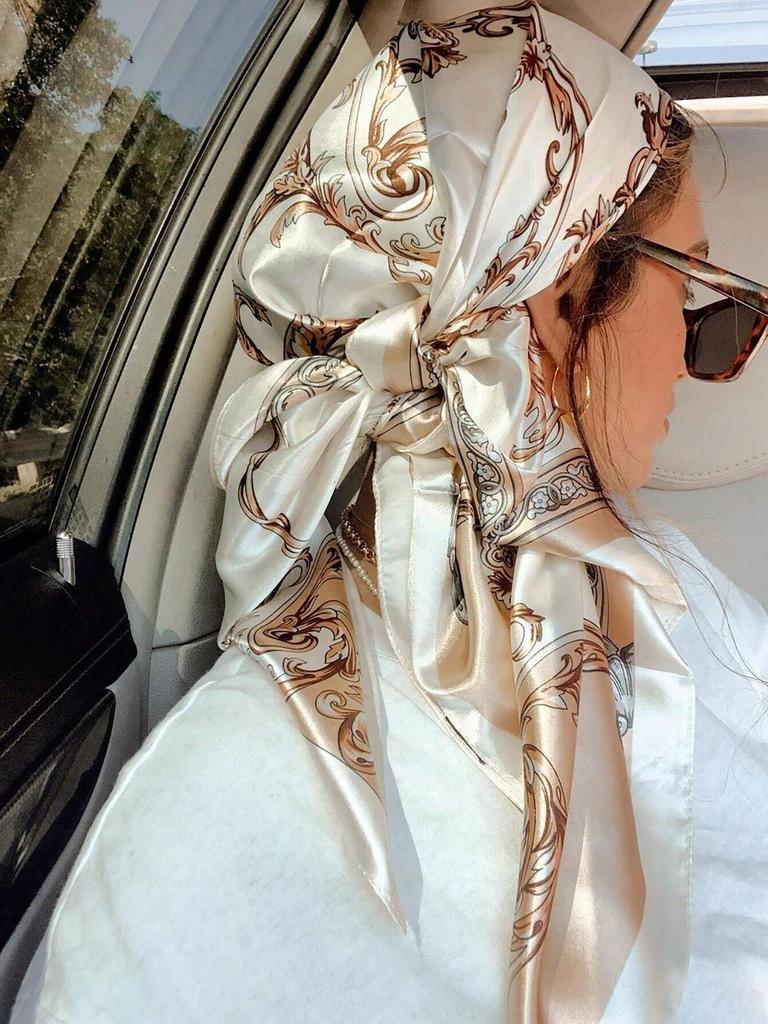 Large Hijab Scarves For Women Fashion Print Soft Satin Scarf Female 90cmx90cm Luxury Brand Square Shawls Head Scarfs For Ladies