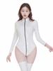 Sexy Damen PVC Glänzend Hoher Schnitt Body Bandage Leotard Tanzkleidung Langarm PU Latex Cosplay Dienstmädchen Eng Anliegender Catsuit