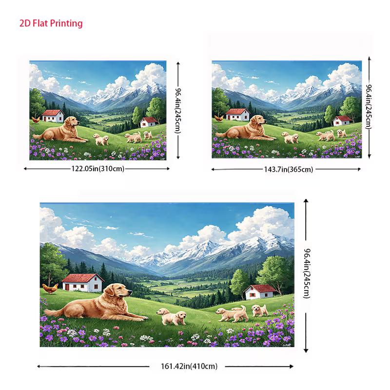 2D Puppies & Mom Backdrop Countryside Meadow Photography Background Cloth