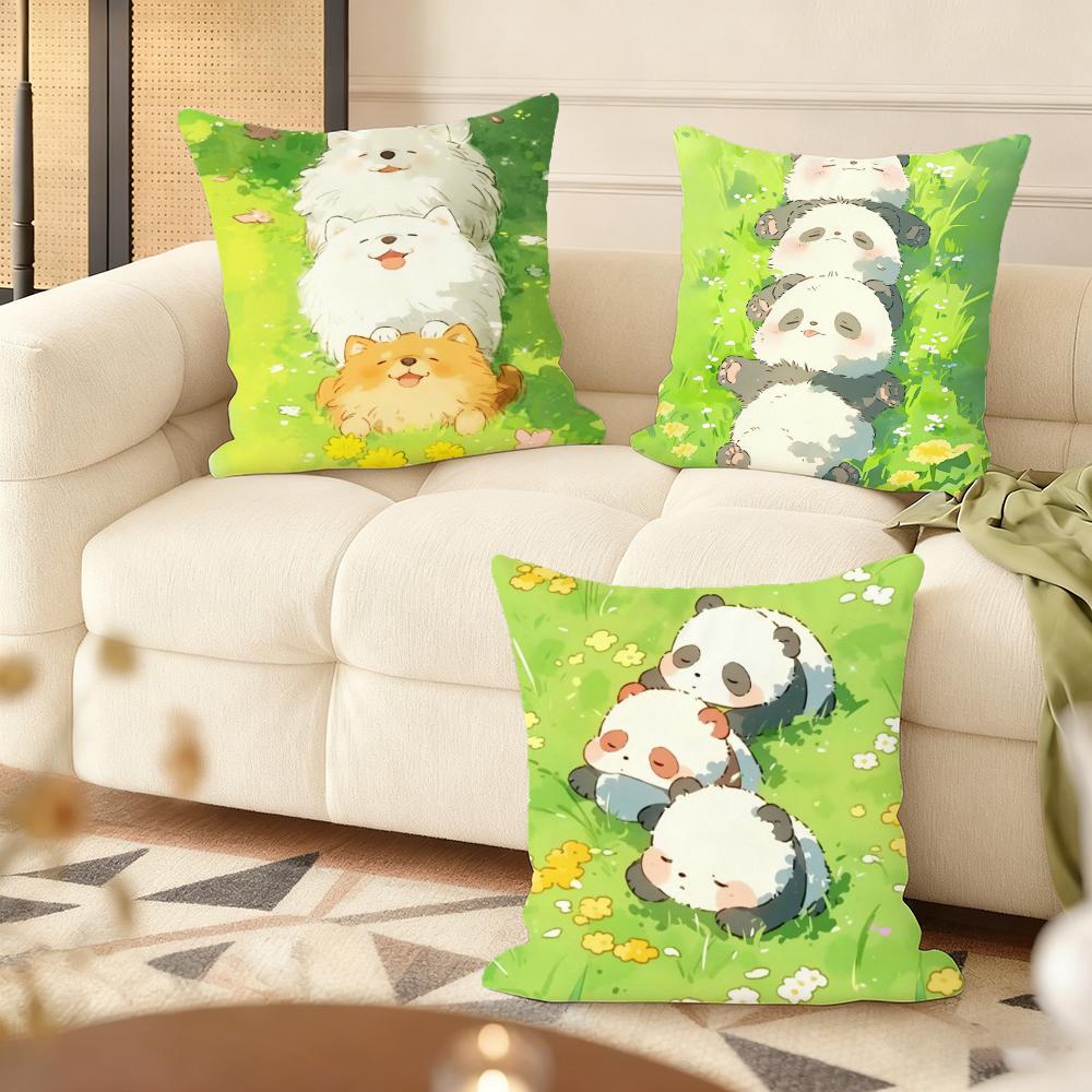 Cartoon drawing animal Cushion Cover Silky Short Plush Home Sofa Cushion Cover - Invisible Zipper Home Decoration