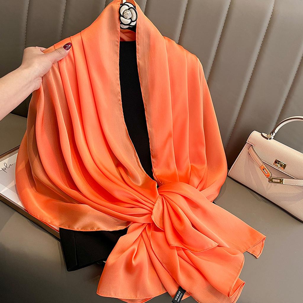 90*180Cm Fashion Luxury Solid Color Silk Scarf Women Soft Smooth Scarves Head Wrap Hijab Outdoors Muffler Long Shawl Beach Towel