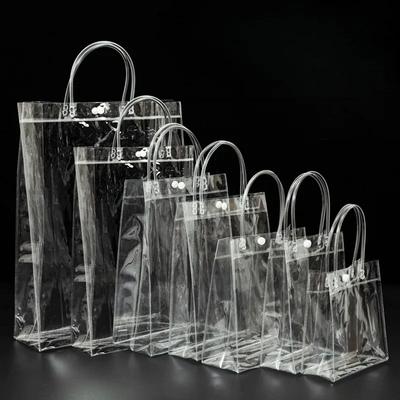 10pcs/lot Transparent Gift Bags with Handle Wedding Birthday Party Favors Christmas New Year PVC Gift Packaging Bag Baby Shower