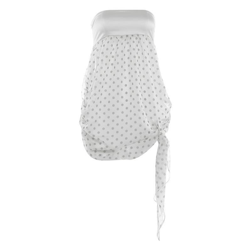 European and American Summer New Comfortable Casual Tube Top Polka Dot Micro-transparent Gauze Splicing Design Top Women