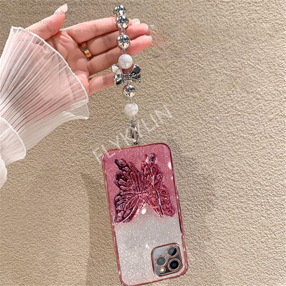 Luxury Bracelet Butterfly Bracket Phone Case For Xiaomi Redmi Note 14 Pro Plus 14C 4G 5G 14T POCO X7 Pro Gradient Glitter Cover