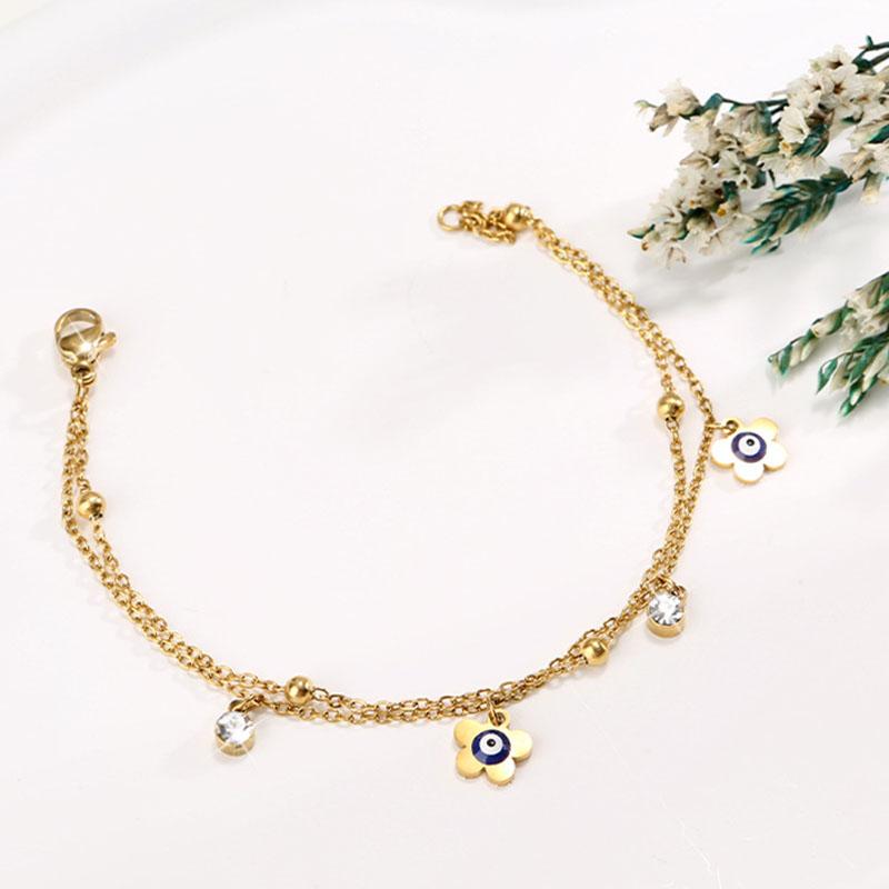 Crystal Cubic Zircon Charm Braclets Girls Hand Chains Wristband Turkish Blue Evil Eye Flower Stainless Steel Bracelets for Women