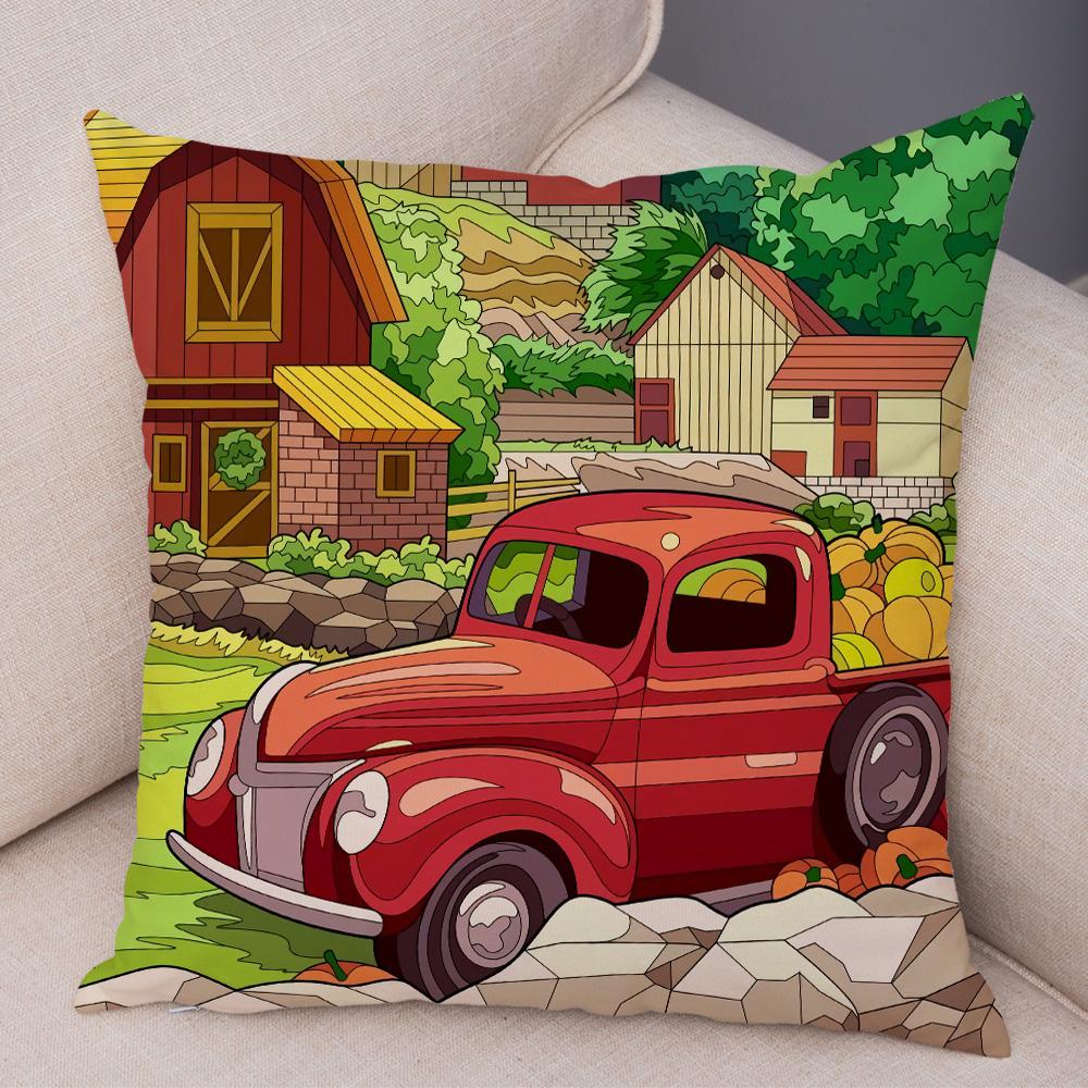 Federa Cuscino Happy Camper Casa Cartone Animato Auto da Viaggio Copricuscino Divano Casa Super Morbida