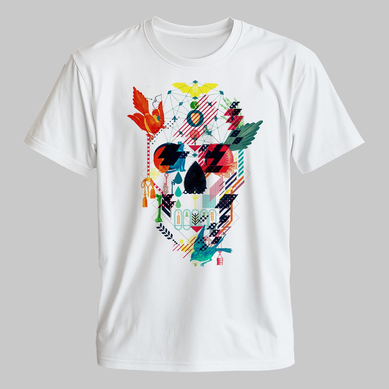 Abstract Skull T-Shirt: Colorful Surrealist Graphic Tee, Boho Goth Style 3XL