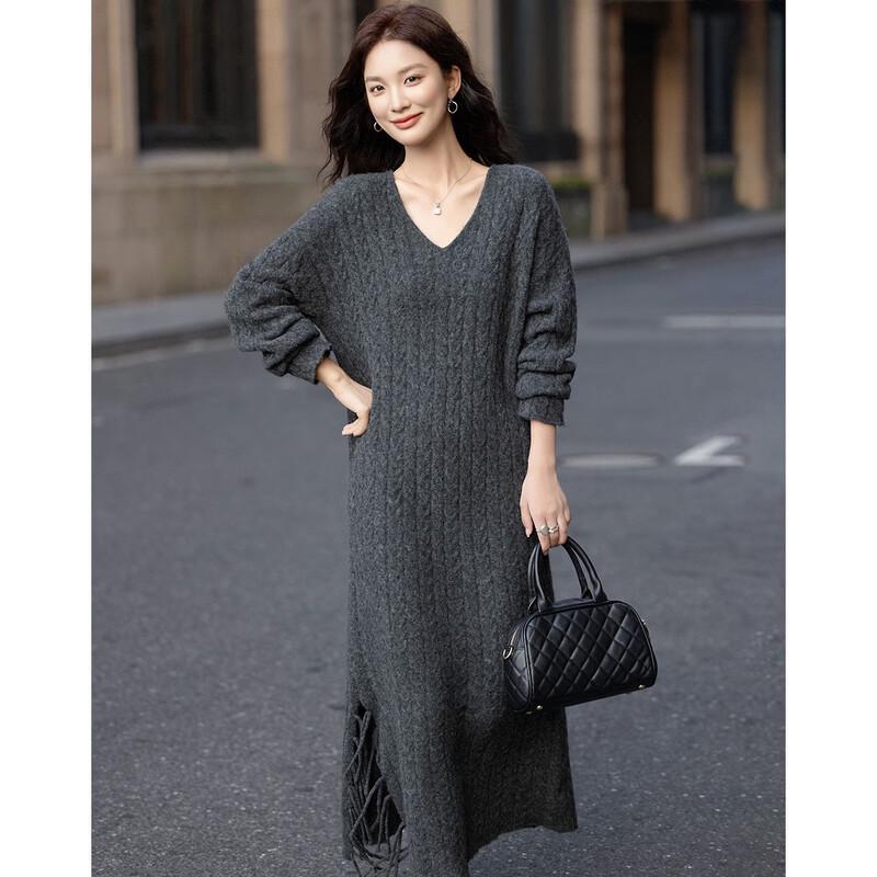 Demana Women's Winter Wool Blend Cable Knit Straight Dress