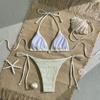 Solid Color Women Halter Three Piece Bikini Swimwear For Beach Swimming