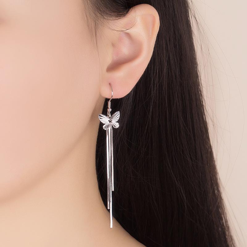 Korean Butterfly Tassel Earrings for Women - Cute, Medium Length Ear Jewelry