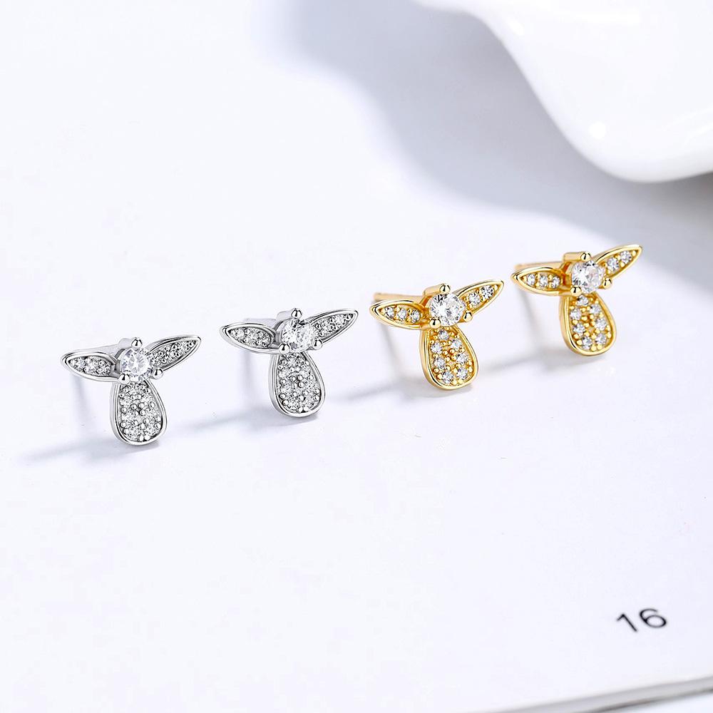 Angel Wings Zircon Stud Earrings Light Luxury Premium Earrings Women's 925 Silver Jewelry Niche Design Cross-border Ear Bone Stud