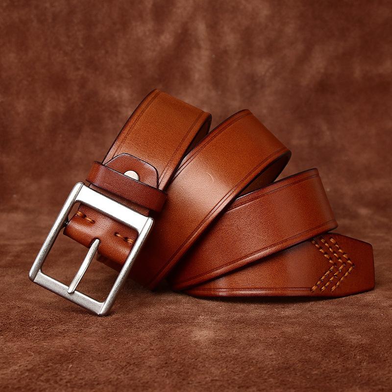 

Ремень мужской стильный простой и универсальный модный итальянский верхний слой из коровьей кожи с пряжкой повседневный модный бренд мужской кожаный ремень 125cm