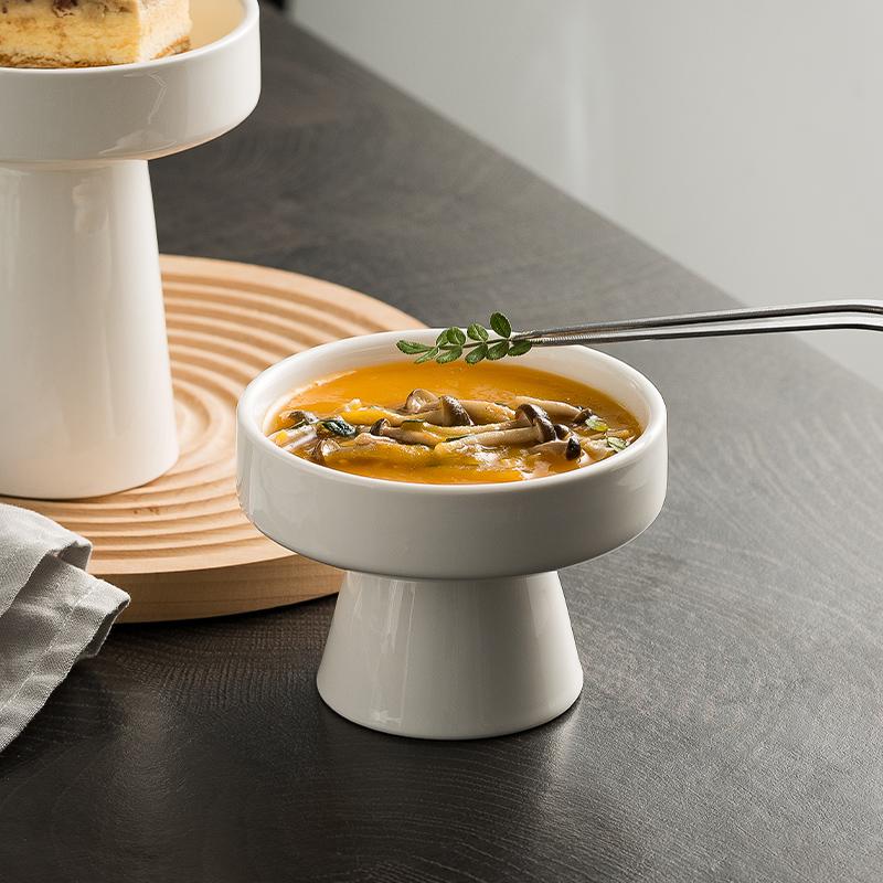 Ceramic Fruit Snack Plate Restaurant High Footed Bowl Restaurant Salad Dessert Bowl Desktop Pastry Nut Plate Cool Dishes Bowl