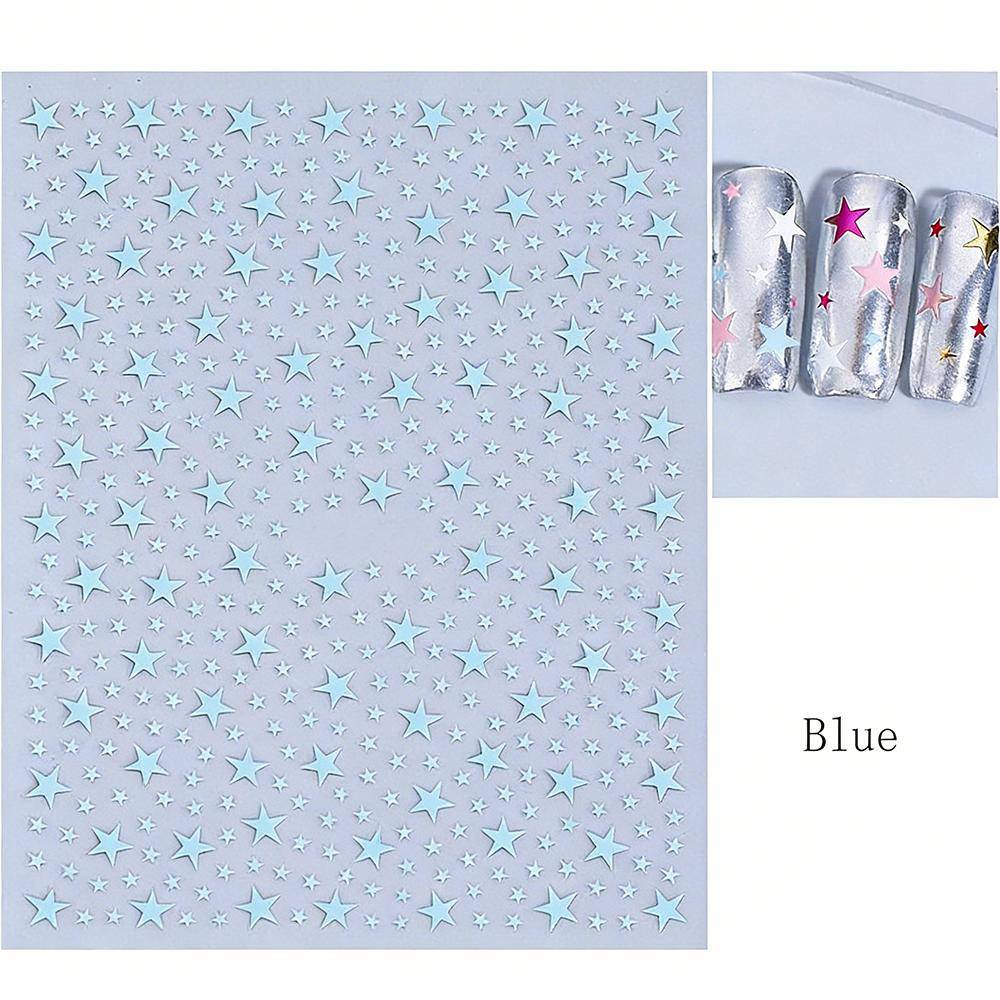 3D Y2K Dopamine Star Nail Stickers 3D Shiny Pink/Red/Green/Blue Five-Piont Stars Nail Decals 8*10cm Self-Adhesive Nail Decortion