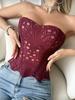 European & American Lace Corset: Hollow-Out Fishbone Bustier Top with French Print