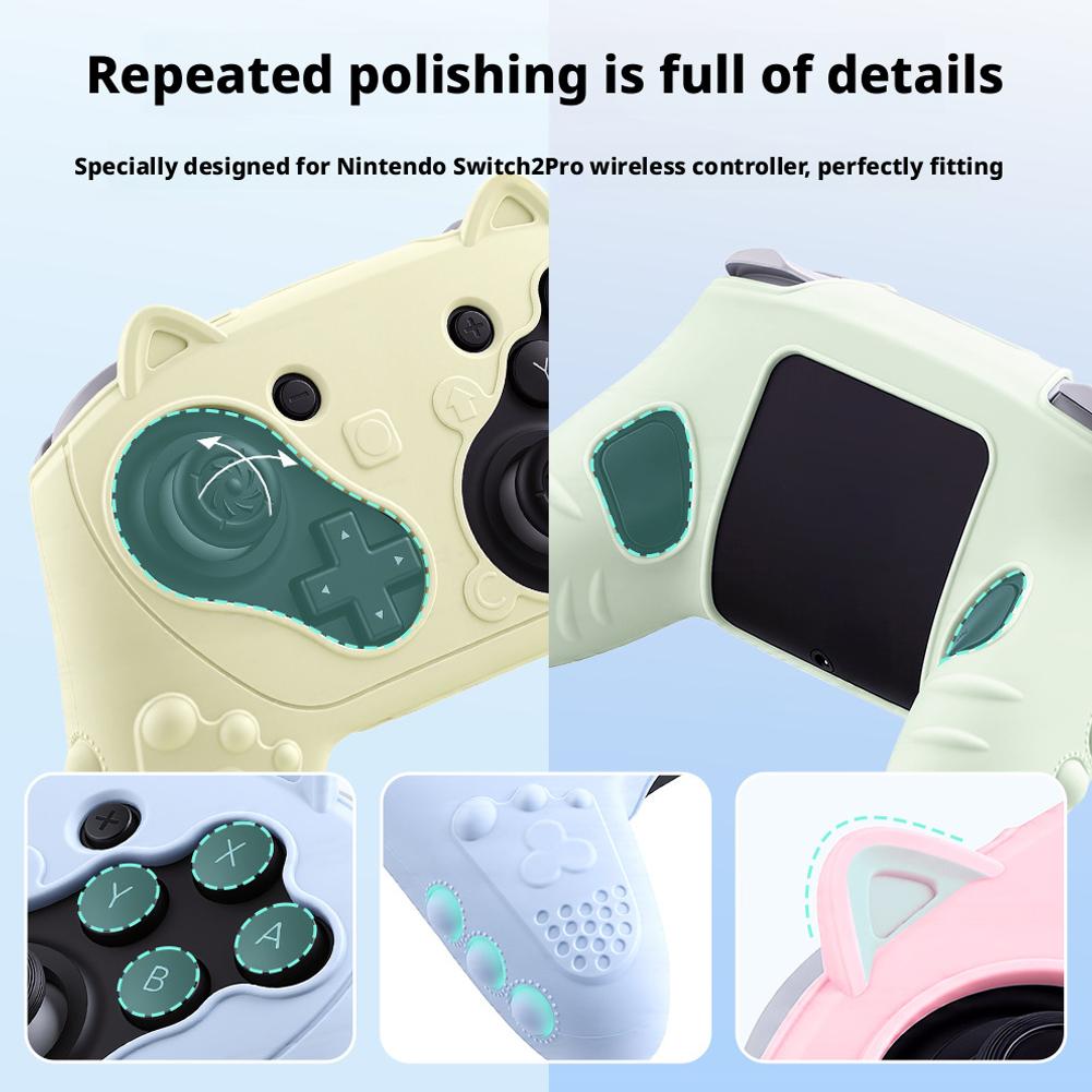 Silicone Protective Cover For Switch 2 Pro Controllers With Cat Ears Cute  Anti-Slip Skin Cover For NS 2 Pro Gaming Accessories