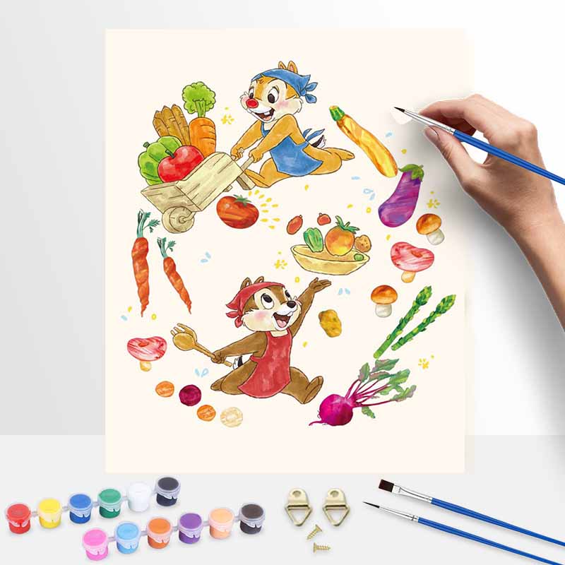 Disney oil painting Chip  n  Dale collecting veggies art painting home decoration 30x40cm
