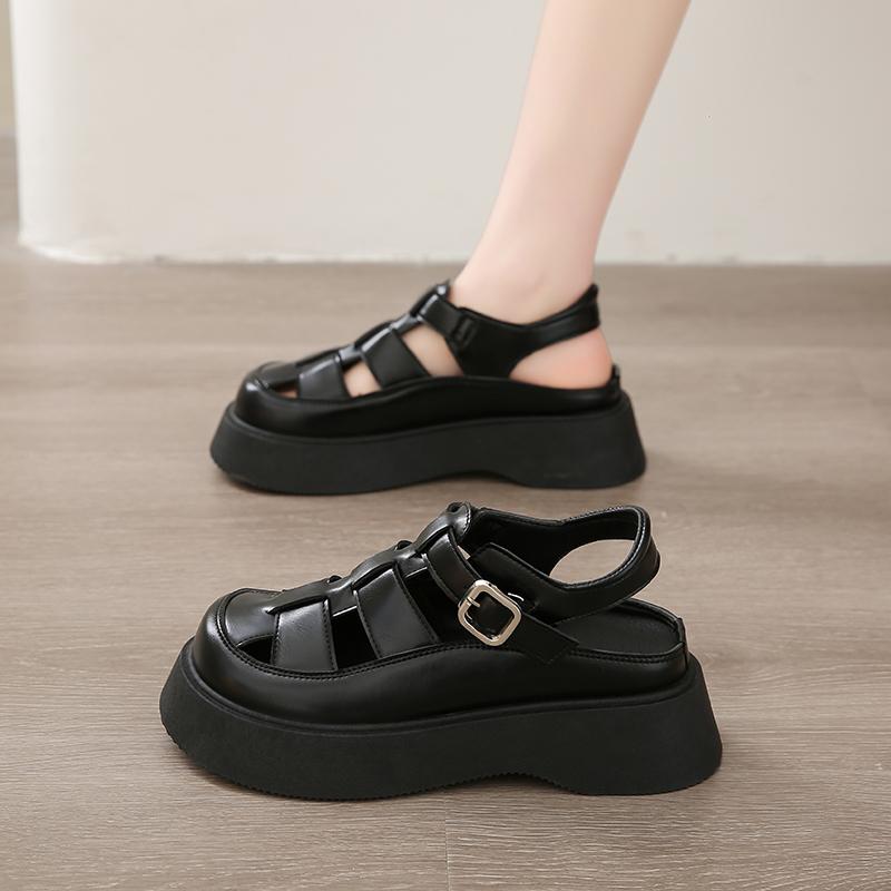 Fashion CRLAYDK Women's Leather Sandals Platform Closed Toe Ladies Beach Shoes Casual Walking Comfortable Dressy Buckle Slippers