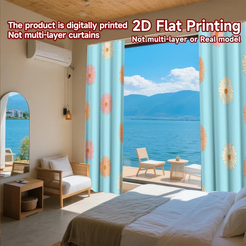 Set Of 2 Flat Printing Curtains Without Rod Floral Spring Delight Valentine Is Day Festival Popular Drapes Machine Made Polyester